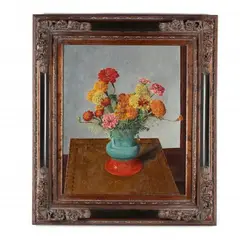 Still Life with Zinnias & Marigolds by Hans Weingaertner, Oil on canvas, sold Apr 2020