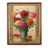 Still Life with Dahlias by Edwin C. Landberg, Oil on canvas, sold Apr 2020