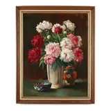 Still Life with Peonies by Edwin C. Landberg, Oil on canvas, sold Apr 2020