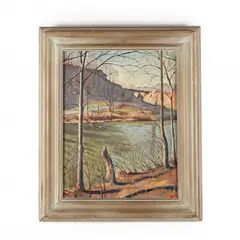River Landscape by Edward Bruce, Oil on canvas, sold Apr 2020