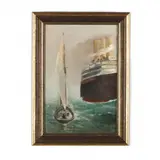 Steamship and Sailboat in Harbor by William Gilman Low, Oil on board, sold Apr 2020
