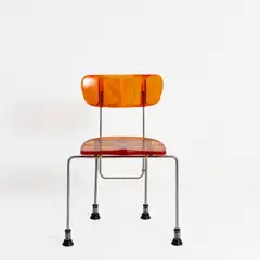 Stuhl 'Broadway' by Gaetano Pesce, 1993, Metallrohr, verchromt, Epoxidharz, rot und gelb, Kunststoff, schwarz, Metallfedern (Bernini, Carate Brianza), sold Oct 2026