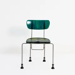 Stuhl 'Broadway' by Gaetano Pesce, 1993, Metallrohr, verchromt, Epoxidharz, blau-grün und gelb, Kunststoff, schwarz, Metallfedern (Bernini, Carate Brianza), sold Oct 2026