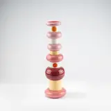 Mini-Totem aus der Serie 'Flavia' by Ettore Sottsass, 1964, Steingut, weiß, rosa, vanillegelb, orange und kirschrot glasiert (Bitossi, Montelupo, 1995/96), sold Oct 2026
