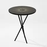 Runder Beistelltisch 'Sole' by Piero Fornasetti, 1950, Metallrohr, schwarz lackiert, Messing, Holz, schwarz lackiert mit weißem Printdekor (Fornasetti, Mailand), sold Oct 2026