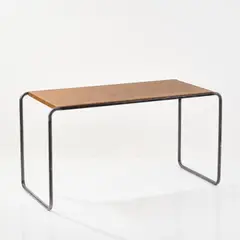 Schreibtisch by Marcel Breuer, 1930, Stahlrohr, verchromt, schwarz überlackiert, Tischlerplatte mit Rüsterfurnier und Umleimer aus Nussbaumholz (Standard Möb, sold Oct 2026