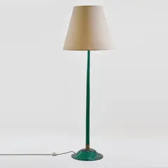 Stehleuchte 'Cordonato' by Paolo Venini, um 1935, Grünes Glas, spiralig, Messingrohr, Messingblech, Aluminiumschirm (Venini, Murano), sold Oct 2026