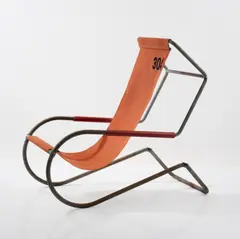 Sonnenliege by Battista und Gino Giudici, um 1935, Stahlrohr, verzinkt, rostrotes Segeltuch (Fratelli Giudici, Locarno; Vertrieb über Wohnbedarf AG Schweiz, 1950er Jahre), sold Oct 2026