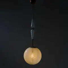 Deckenleuchte 'Reticello' by Carlo Scarpa, um 1940, Messingrohr, Messingblech, Glas, farblos mit weißen Fäden (Venini, Murano), sold Oct 2026