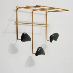 Garderobe by Georges Jouve, um 1955, Messingstäbe, Keramik, schwarz, glasiert (Marcel Asselbur, Frankreich), sold Oct 2026