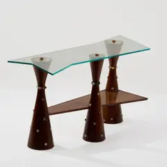 Beistelltisch by Guglielmo Lusignoli, 1950, Nussbaumholz, dunkel gebeizt, teilweise weiß lackiert, Teakholzfurnier, polychrome Glasmurmeln, farbloses Glas (Italien), sold Oct 2026