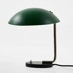 Tischleuchte by Paavo Tynell, 1950, Metallblech, dunkelgrün und weiß lackiert, Metallrohr, verchromt, Metallblech, schwarz lackiert (Finnland), sold Oct 2026