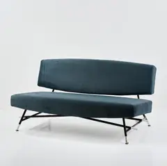 Dreiersofa '865' by Ico Parisi, 1958, Metallrohr, schwarz und weiß lackiert, blau-grauer Textilbezug (Figli di Amedeo Cassina, Mailand), offered Oct 2026