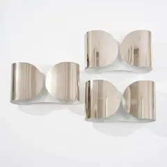 Drei Wandleuchten 'Foglio' by Tobia Scarpa, 1966, Metallblech, verchromt und weiß lackiert (Flos, Brescia), sold Oct 2026