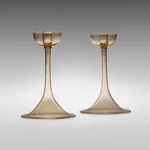Soffiato candlesticks, pair by Vittorio Zecchin, c. 1925, soffiato glass, sold Mar 2022