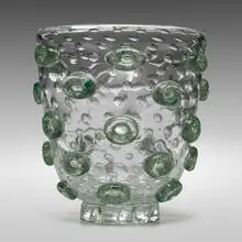 Con Anelli vase by Ercole Barovier, 1938, cristallo glass with embedded air bubbles and ring applications, sold Mar 2022