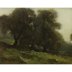 Trees on a Hill by William Keith, 1871, oil on canvas, sold Sep 2026