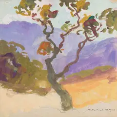 Purple Mountains by Mary DeNeale Morgan, watercolor and gouache, sold Sep 2026