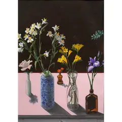 Study for Still Life with Flowers in Bottles and Jars by Paul Wonner, 1980, acrylic on paper, sold Sep 2026