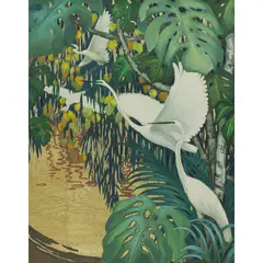 Untitled (Egrets) by Jessie Arms Botke, oil and gold leaf on masonite, sold Sep 2026