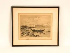 A northwest coastal scene by James Fagan, Etching, sold Apr 2022