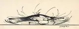 André FRANQUIN by André Franquin, Encre de Chine et grattage sur papier pour un dessin représentant le chat avec un air facétieux. Traces de crayon de pap, sold Nov 2023