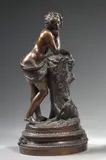 Bacchante appuyée sur un tronc d'arbre, une panthère à ses pieds by Jean-François Gechter, Bronze à patine brun nuancé, sold Dec 2023