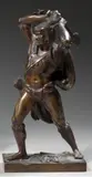 Indien brandissant son tomahawk by Jacques-Auguste Fauginet, Bronze à patine brun mordoré, offered Dec 2023