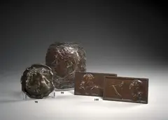 Le Violon, dit aussi La Musique et Le Chant by Alexandre Charpentier, Paire de plaquettes en bronze à patine brun nuancé, sold Dec 2023