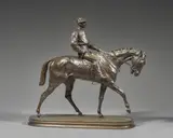 Jockey à cheval by Pierre-Jules Mêne, Bronze à patine brune, fonte ancienne,, sold Feb 2022