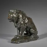 Lion assis (esquisse) by Antoine-Louis Barye, Bronze à patine brun-vert nuancés, sold Feb 2022