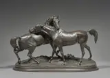 L'accolade by Pierre-Jules Mêne, Bronze à patine brun nuancé, fonte ancienne,, sold Feb 2022
