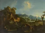 Paysage de montagnes avec Tobie et l'ange by Antonio Diziani, Huile sur toile, sold Feb 2022