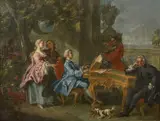Le concert en plein air by Filippo Falciatore, Huile sur toile, sold Feb 2022