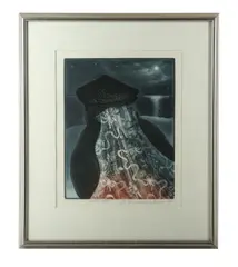 Mummer in Lantern Light by Daniel Lloyd Blackwood, etching, offered Jan 2019