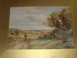 Shepherd, horse and flock on a country path before a landscape by John Bates Noel, sold Oct 2011