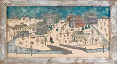 winter townscape by Dolores Hackenberger, oil on canvas, sold Jun 2012