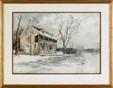 of a winter landscape depicting a farmhouse by James Ross, watercolor, sold Jun 2012
