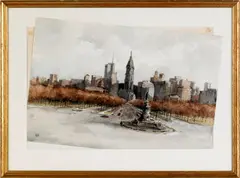 depicting the Philadelphia skyline by James Ross, watercolor, sold Jun 2012
