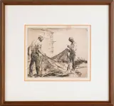 of two men with a fishing net by Alice Stoddard, etching, sold Jun 2012