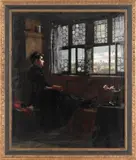 interior of a woman reading by a window by William Verplanck Birney, oil on canvas, sold Jun 2012