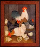barn scene with chickens by Jeanne Davies, oil on canvas, sold Apr 2012