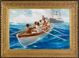 illustration of Islanders rowing away from a steamer by Anton Otto Fischer, oil on canvas, sold Apr 2012