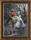 illustration of a cowboy and girl by Gayle Porter Hoskins, oil on canvas, offered Apr 2012