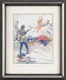 illustration of a western battle scene by Stanley Massey Arthurs, mixed media, sold Apr 2012