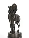 of a girl and a deer by Heinrich Karl Scholz, bronze, sold Apr 2012