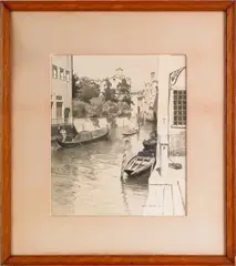 canal scene by Guy Rose, ink and watercolor, sold Apr 2012