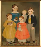folk portrait of a family by Jeanne Davies, oil on canvas, sold Apr 2012