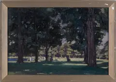 park scene by Marianna Sloan, oil on board, sold Feb 2012