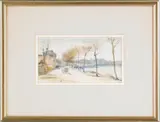 city scene by Pierre Comba, watercolor, sold Feb 2012